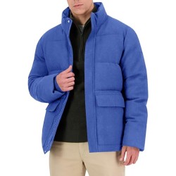 Men's down quilted jacket with full zipper stand up collar and padding for winter warmth jacket