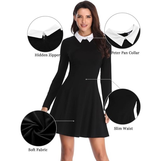 Women's Peter Pan neck long sleeved Halloween casual slim fit trumpet dress Women's Peter Pan neck long sleeved Halloween casual slim fit trumpet dress